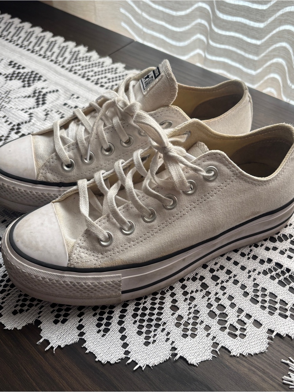 White platform low top converse